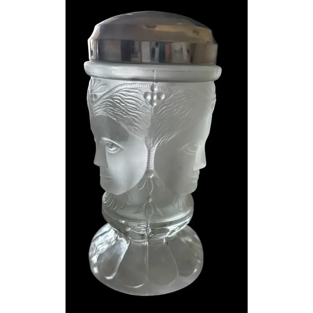 Three Faces Frosted Cheese Sugar Shaker, Clear Bottom No MMA Vintage